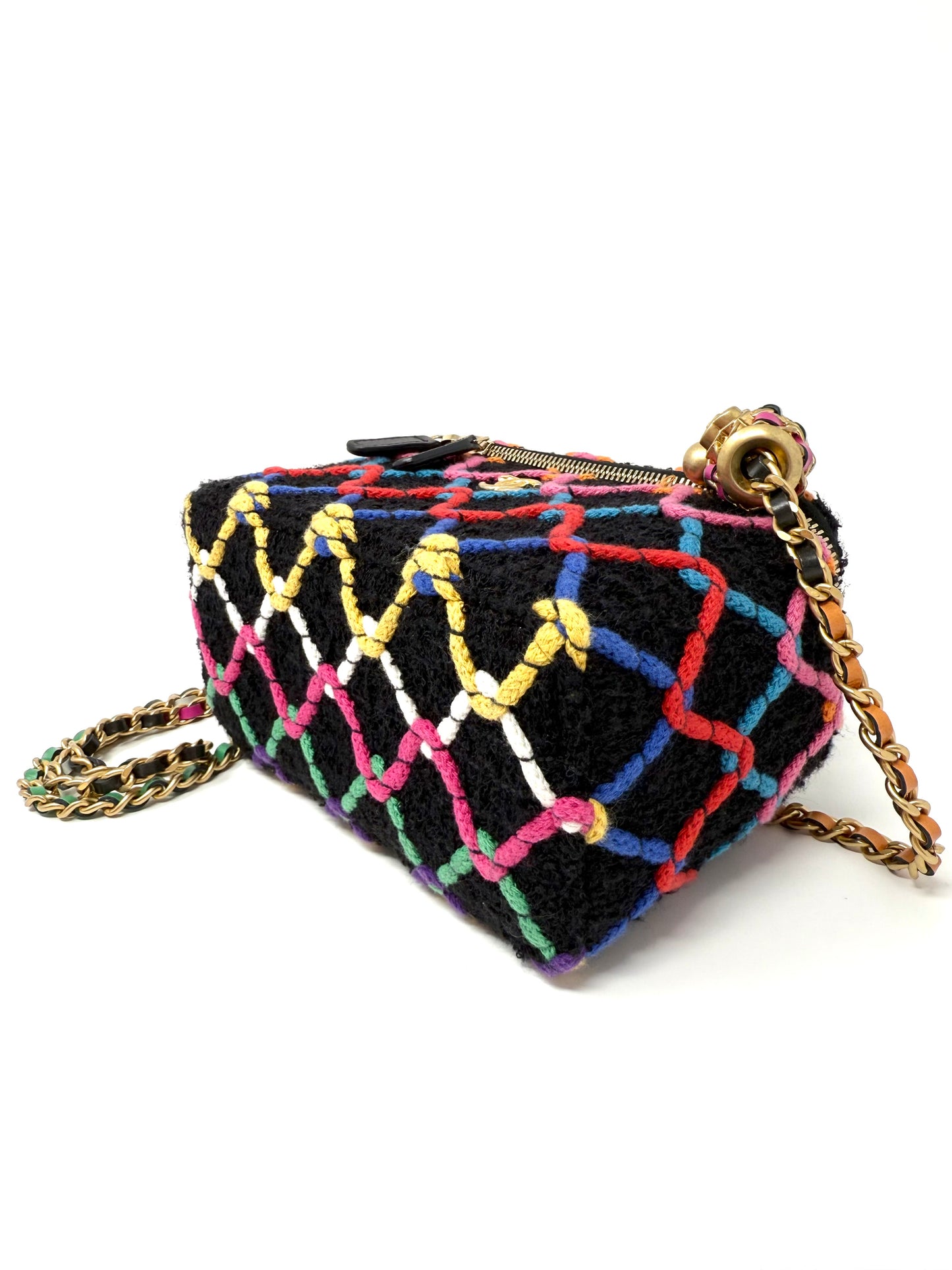 CHANEL Diamond Threaded Tweed CC Pearl Crush Vanity Chain Rainbow Multicolor