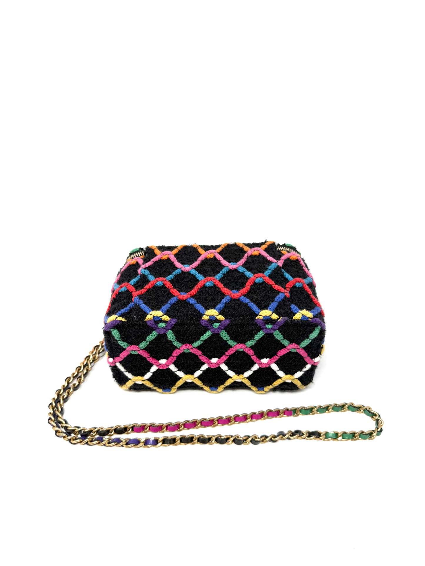 CHANEL Diamond Threaded Tweed CC Pearl Crush Vanity Chain Rainbow Multicolor