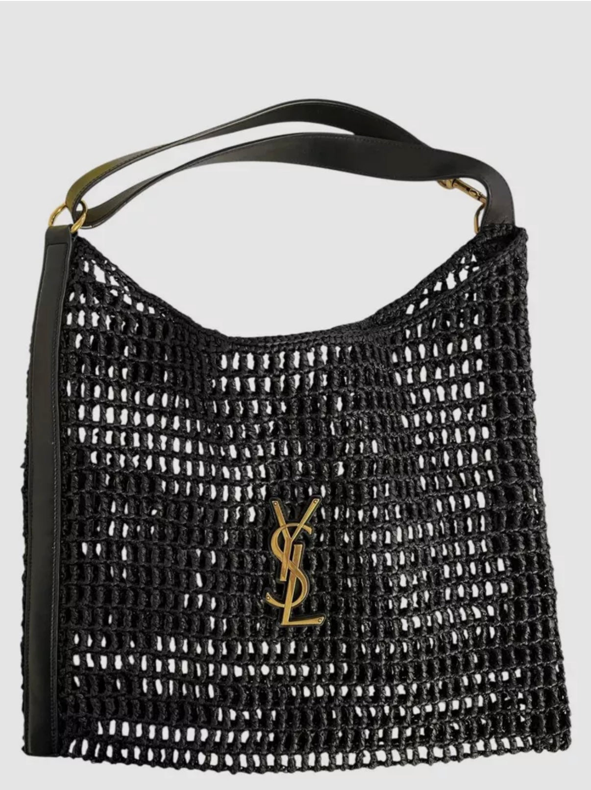 Yves Saint Laurant YSL Raffia Oxalis Tote Black