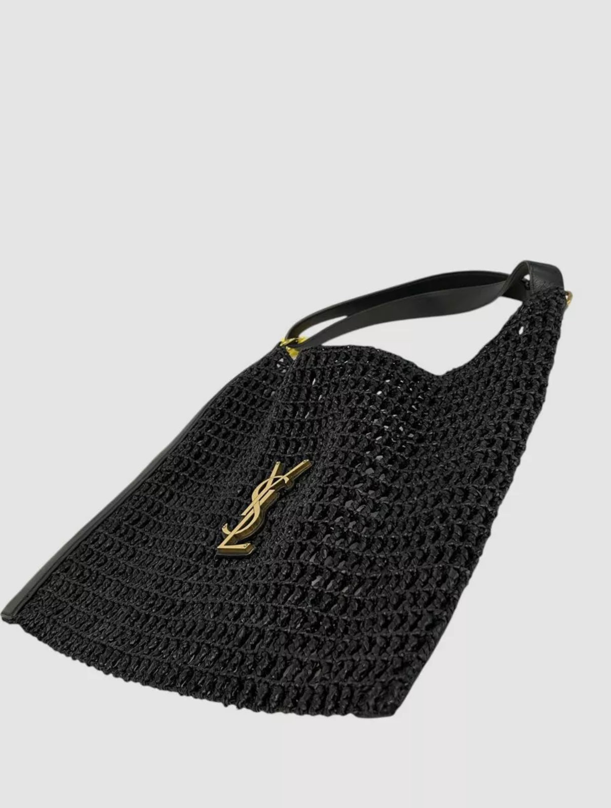 Yves Saint Laurant YSL Raffia Oxalis Tote Black