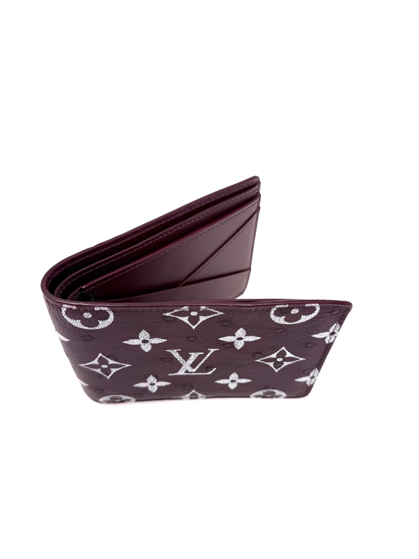 Louis Vuitton Pharrell Ostrich Bifold Wallet Card Holder Bordeaux Burgundy