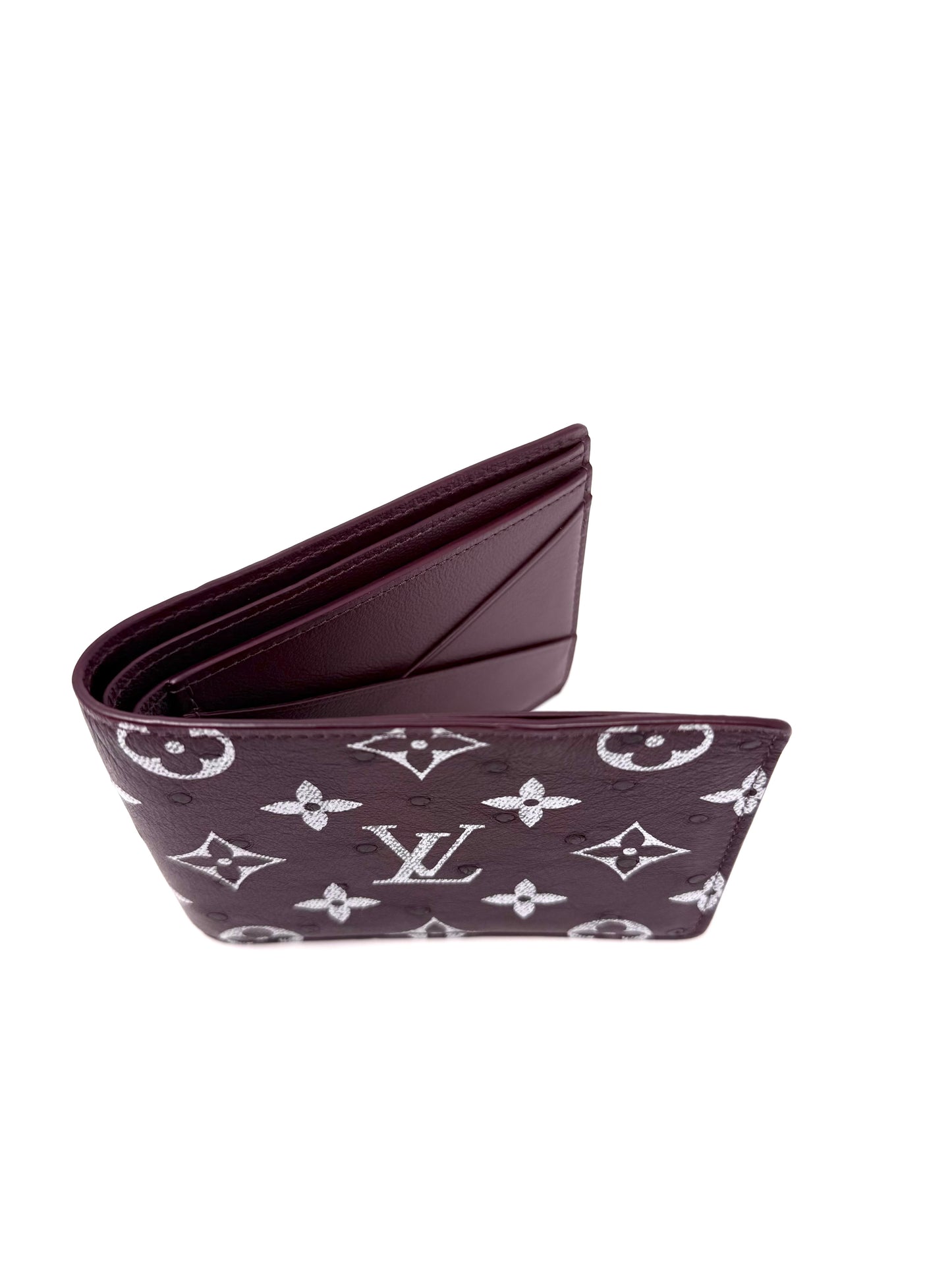 Louis Vuitton Pharrell Ostrich Bifold Wallet Card Holder Bordeaux Burgundy