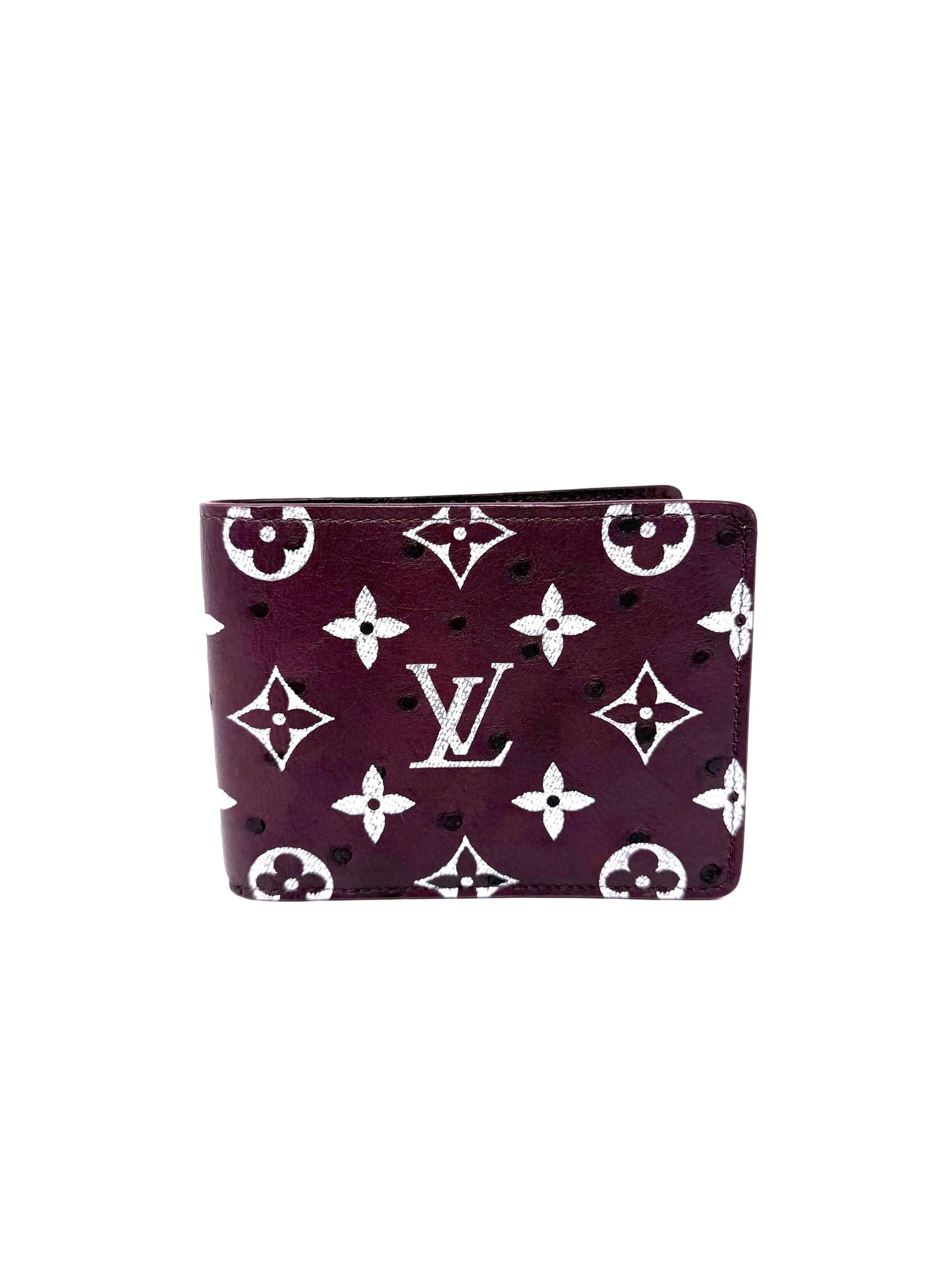 Louis Vuitton Pharrell Ostrich Bifold Wallet Card Holder Bordeaux Burgundy