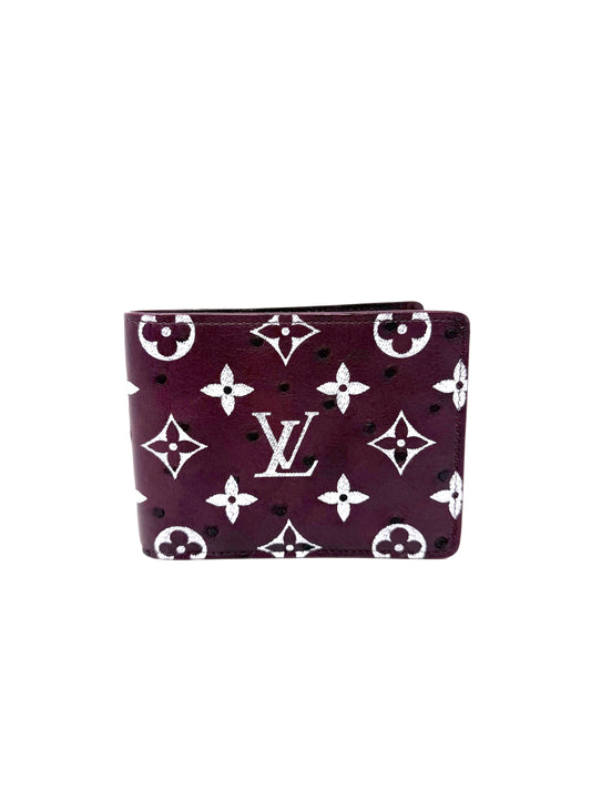 Louis Vuitton Pharrell Ostrich Bifold Wallet Card Holder Bordeaux Burgundy