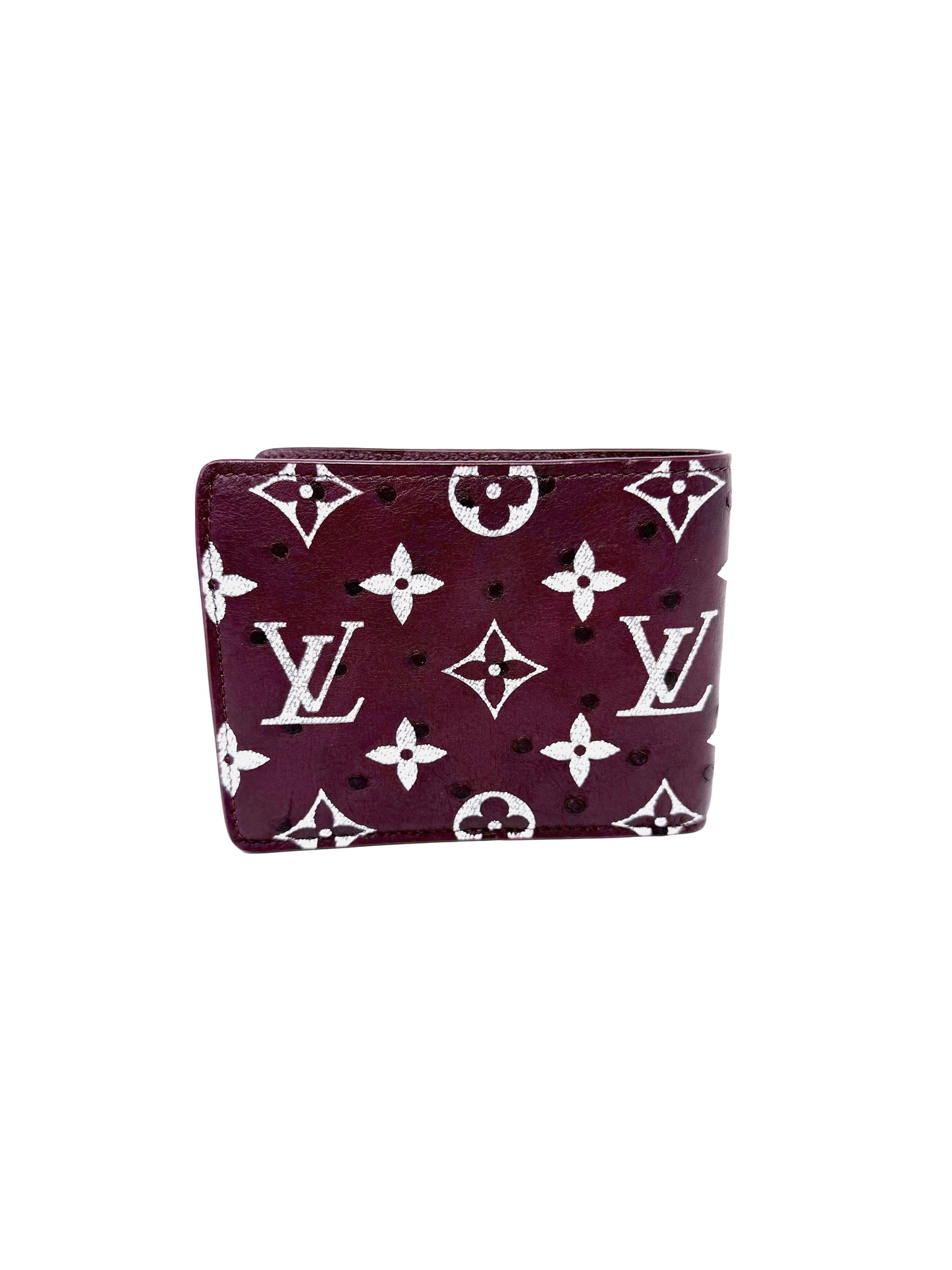 Louis Vuitton Pharrell Ostrich Bifold Wallet Card Holder Bordeaux Burgundy