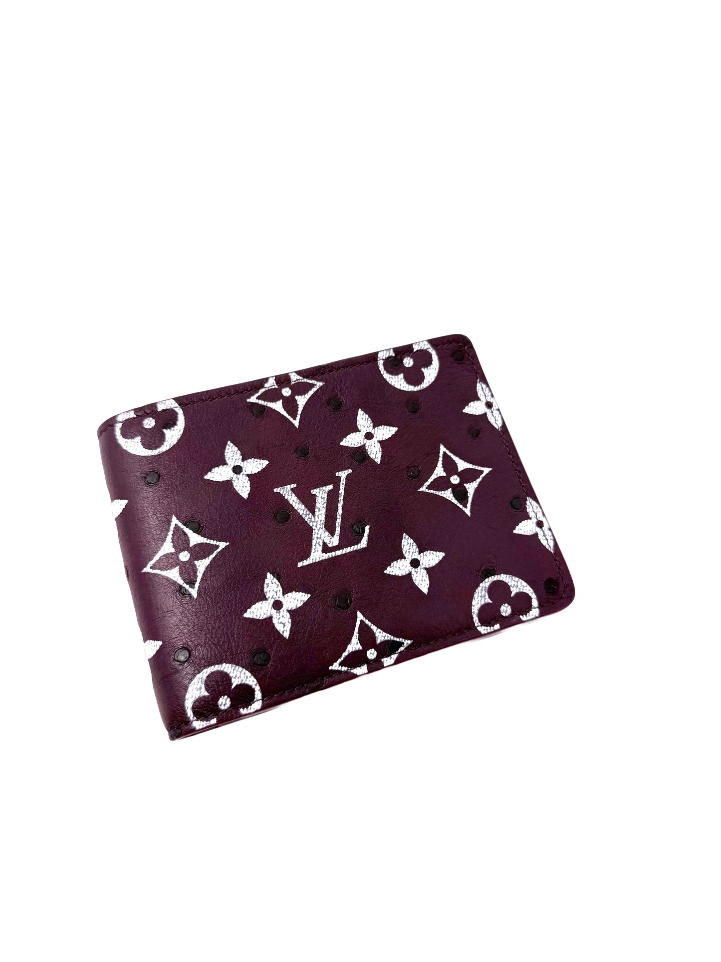 Louis Vuitton Pharrell Ostrich Bifold Wallet Card Holder Bordeaux Burgundy