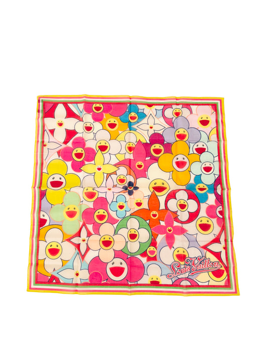 Louis Vuitton Takashi Murakami Carre Square Scarf 55 Multicolor Smiling Flowers