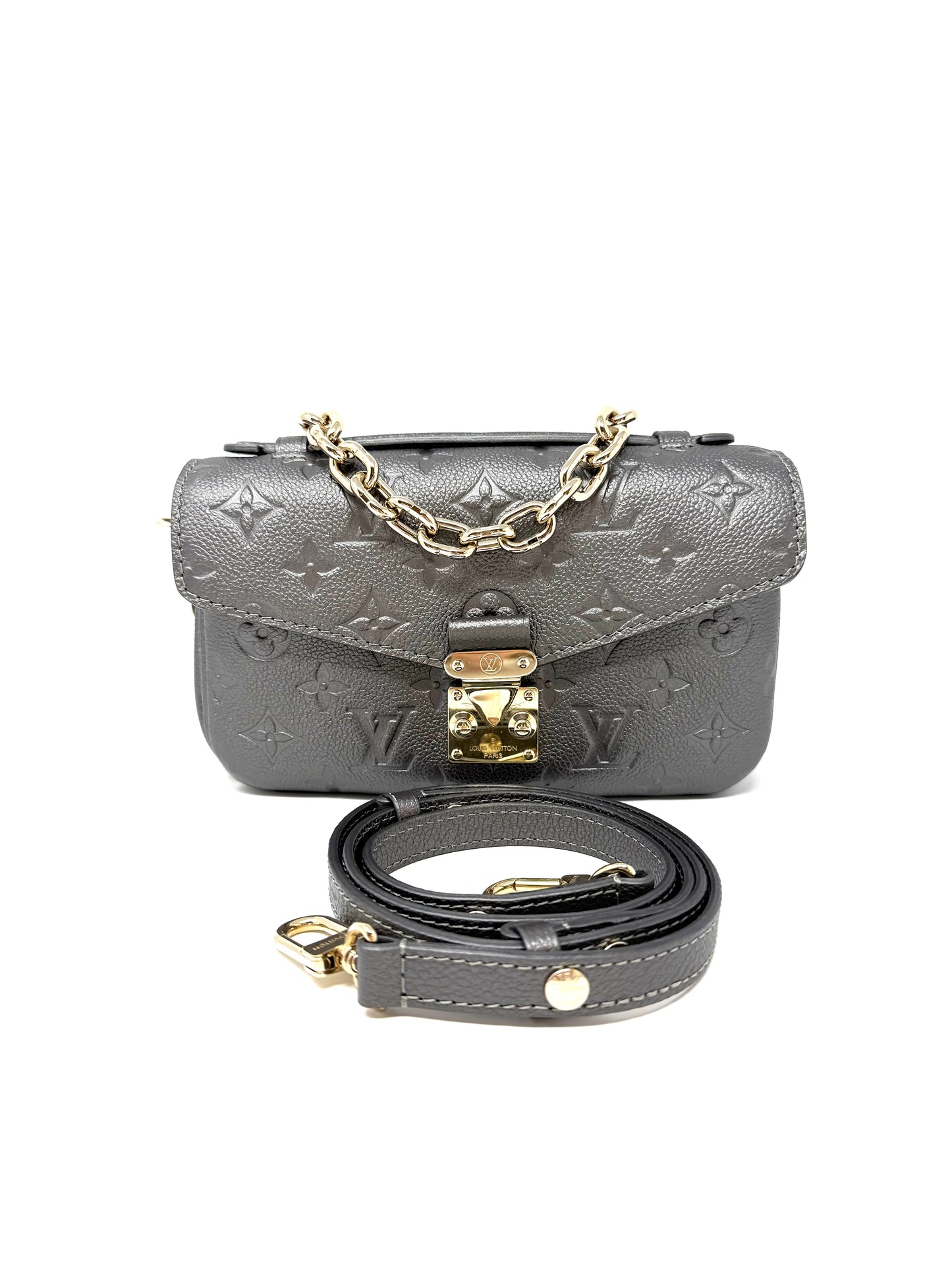 Louis Vuitton Shimmery Empreinte LV Ski Pochette Metis East West Gun Metal