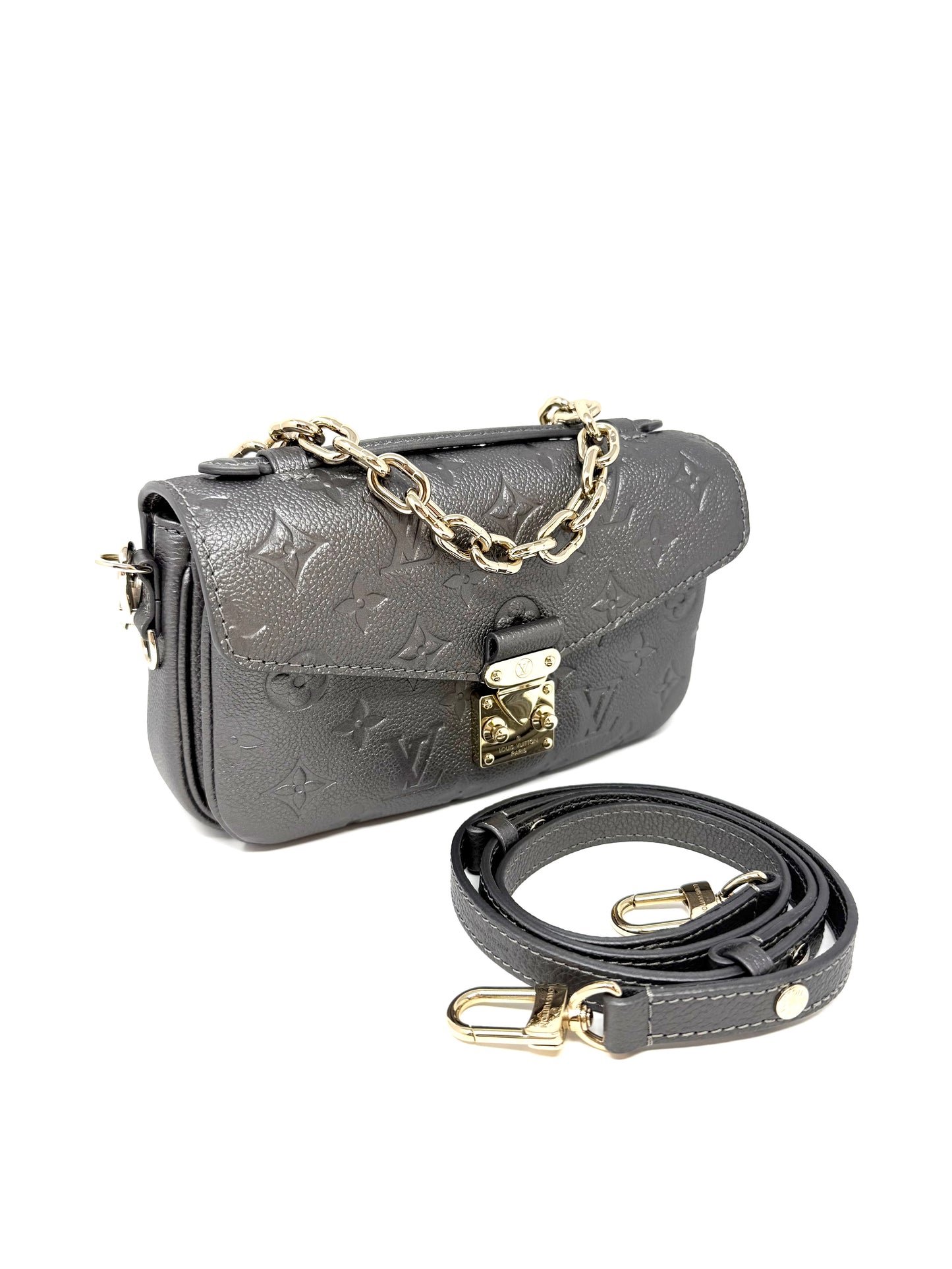 Louis Vuitton Shimmery Empreinte LV Ski Pochette Metis East West Gun Metal