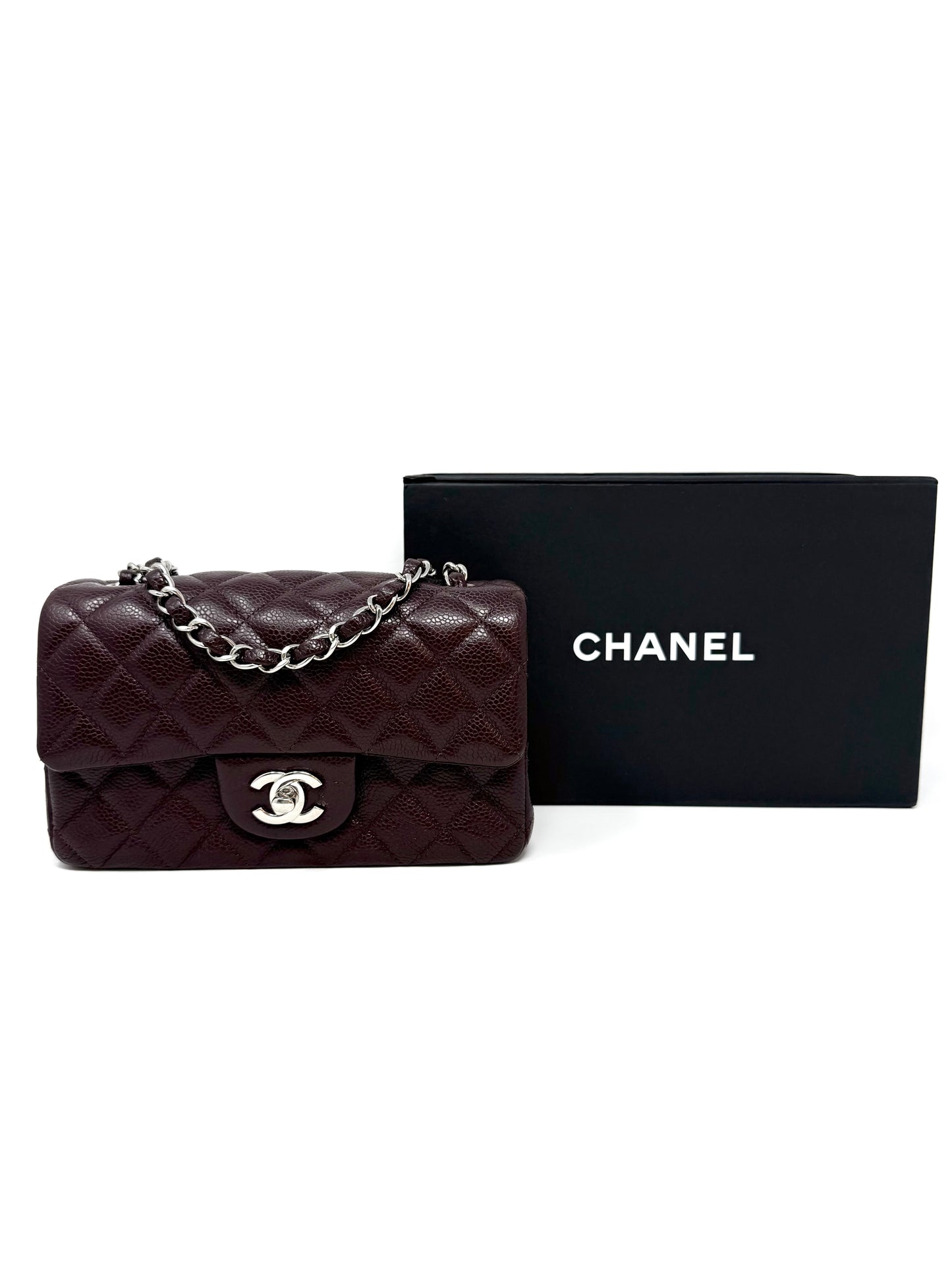 Chanel Caviar Classic Flap Mini Rectangular Burgundy Raisin