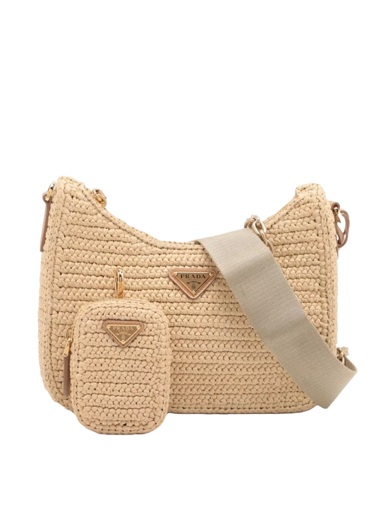 Prada Re-Edition 2005 Shoulder Bag Raffia Small Neutral