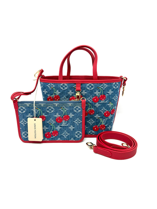 Louis Vuitton x Takashi Murakami Neverfull BB Inside Out Denim Cerises Cherry
