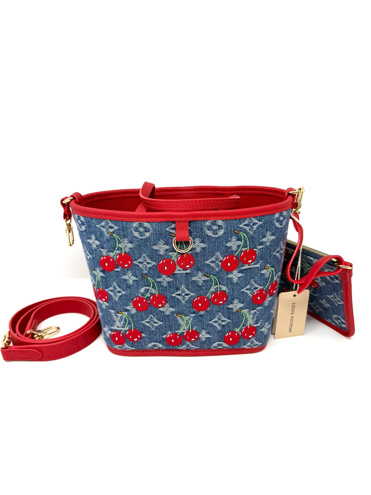 Louis Vuitton x Takashi Murakami Neverfull BB Inside Out Denim Cerises Cherry
