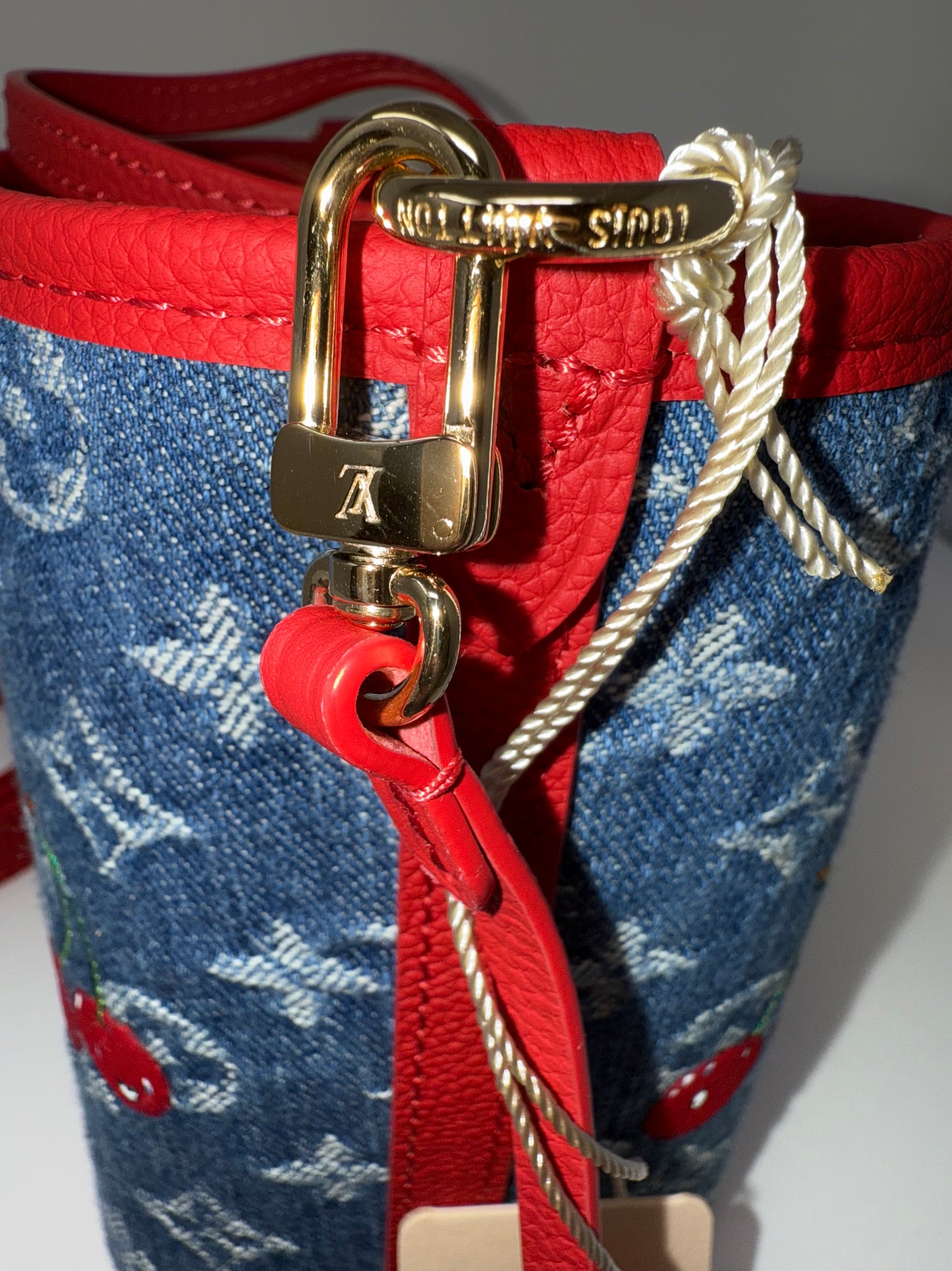Louis Vuitton x Takashi Murakami Neverfull BB Inside Out Denim Cerises Cherry
