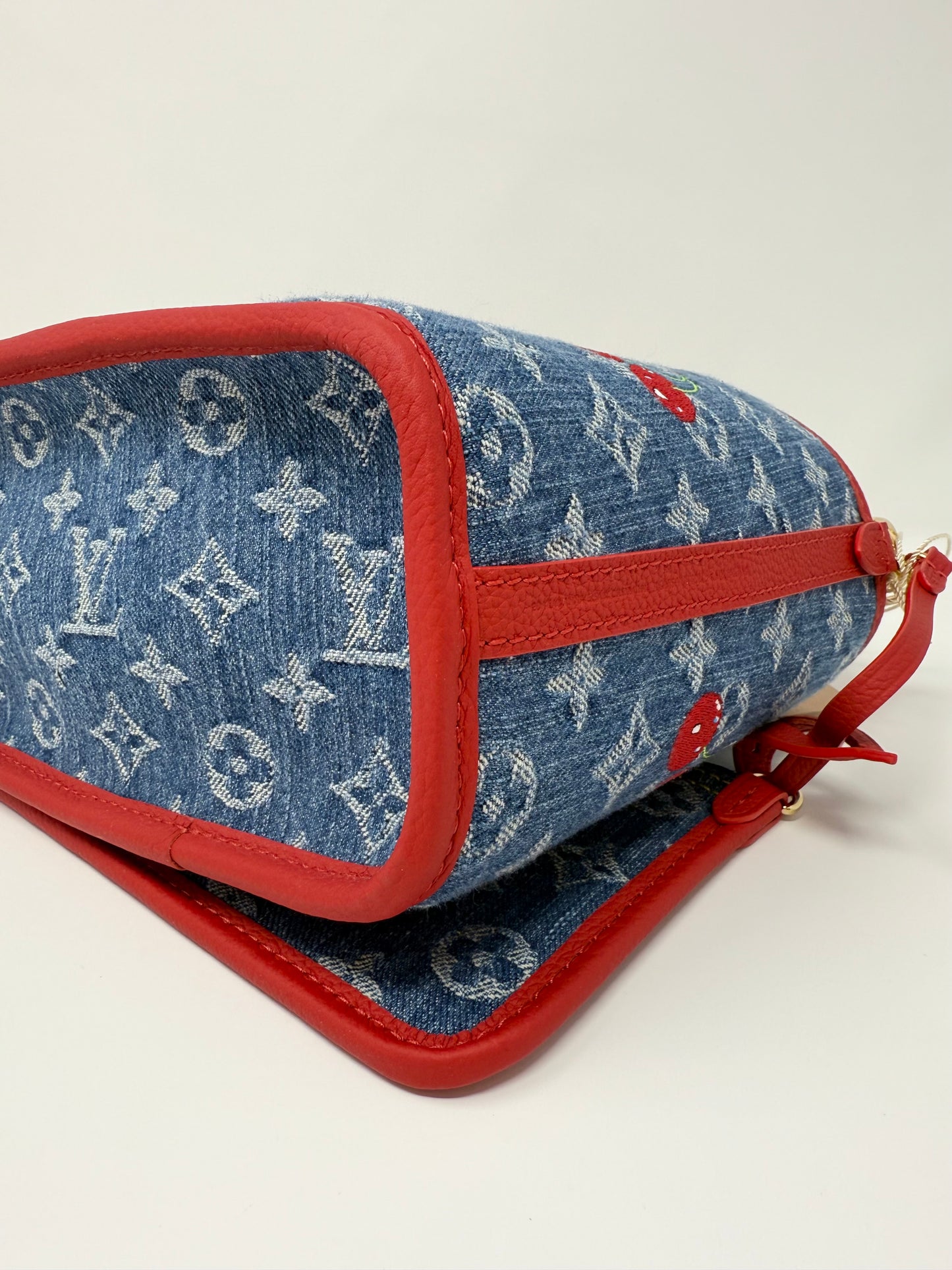 Louis Vuitton x Takashi Murakami Neverfull BB Inside Out Denim Cerises Cherry