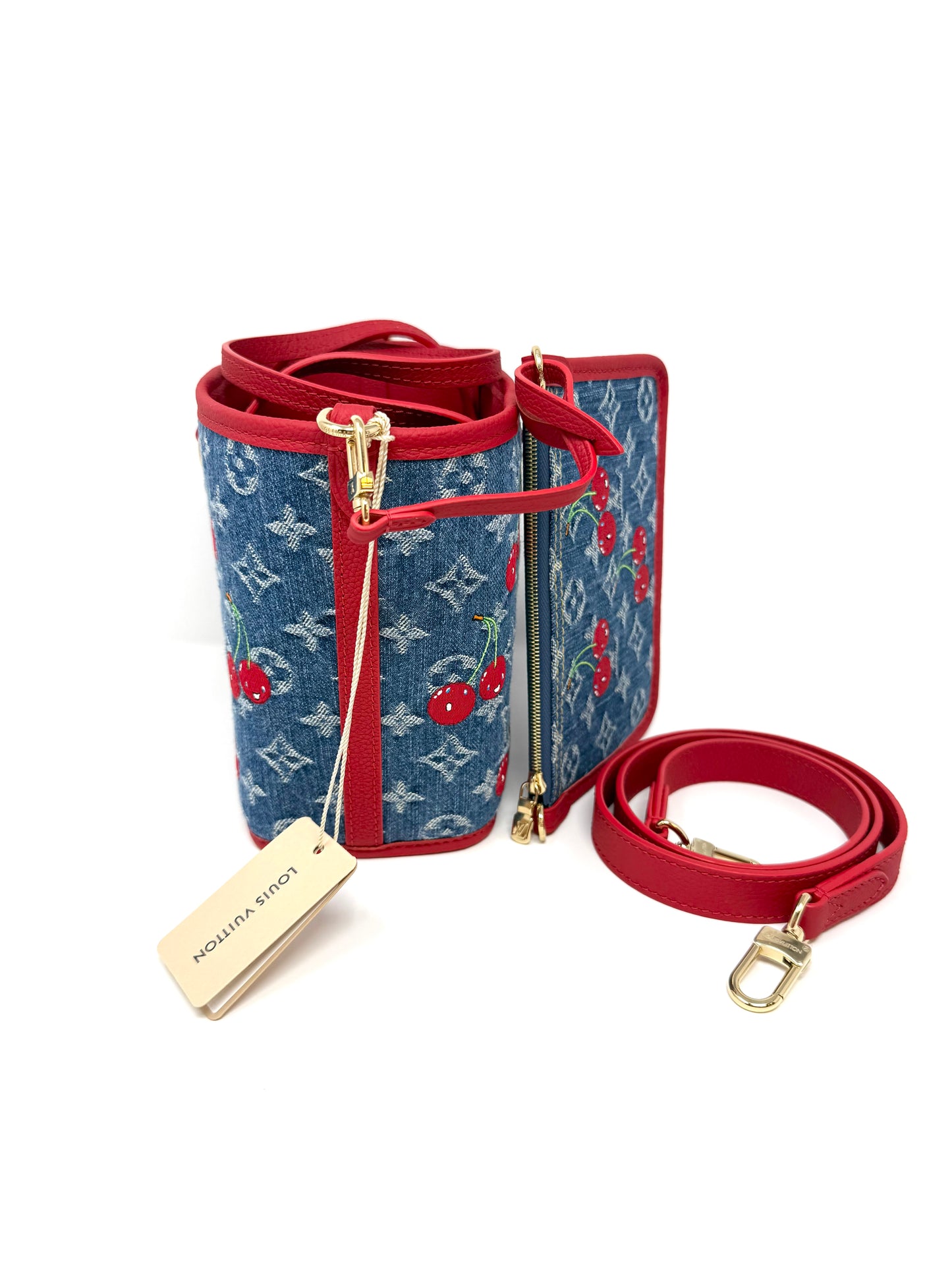 Louis Vuitton x Takashi Murakami Neverfull BB Inside Out Denim Cerises Cherry