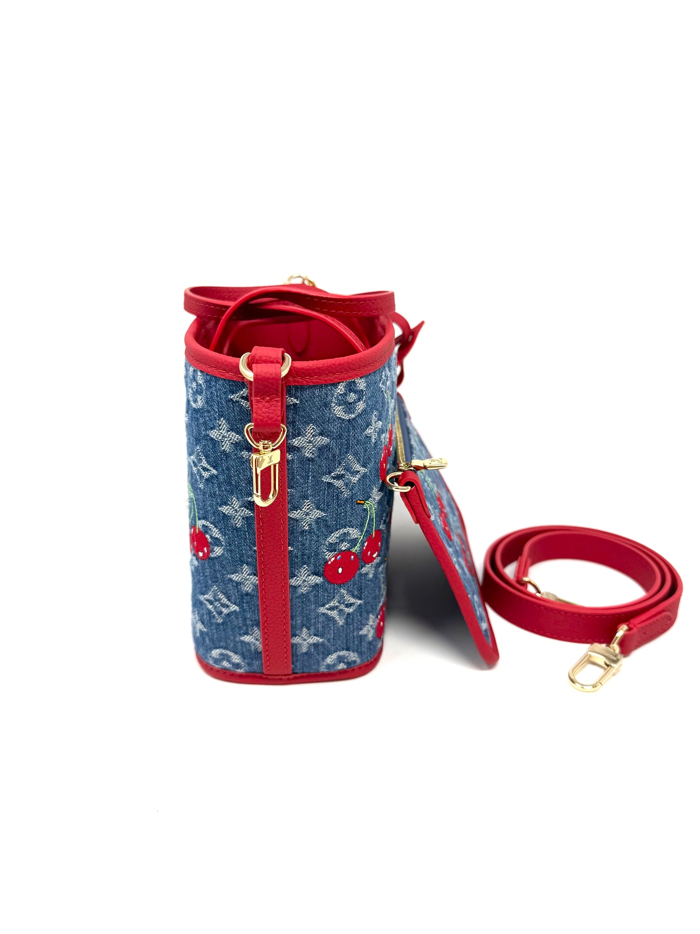 Louis Vuitton x Takashi Murakami Neverfull BB Inside Out Denim Cerises Cherry