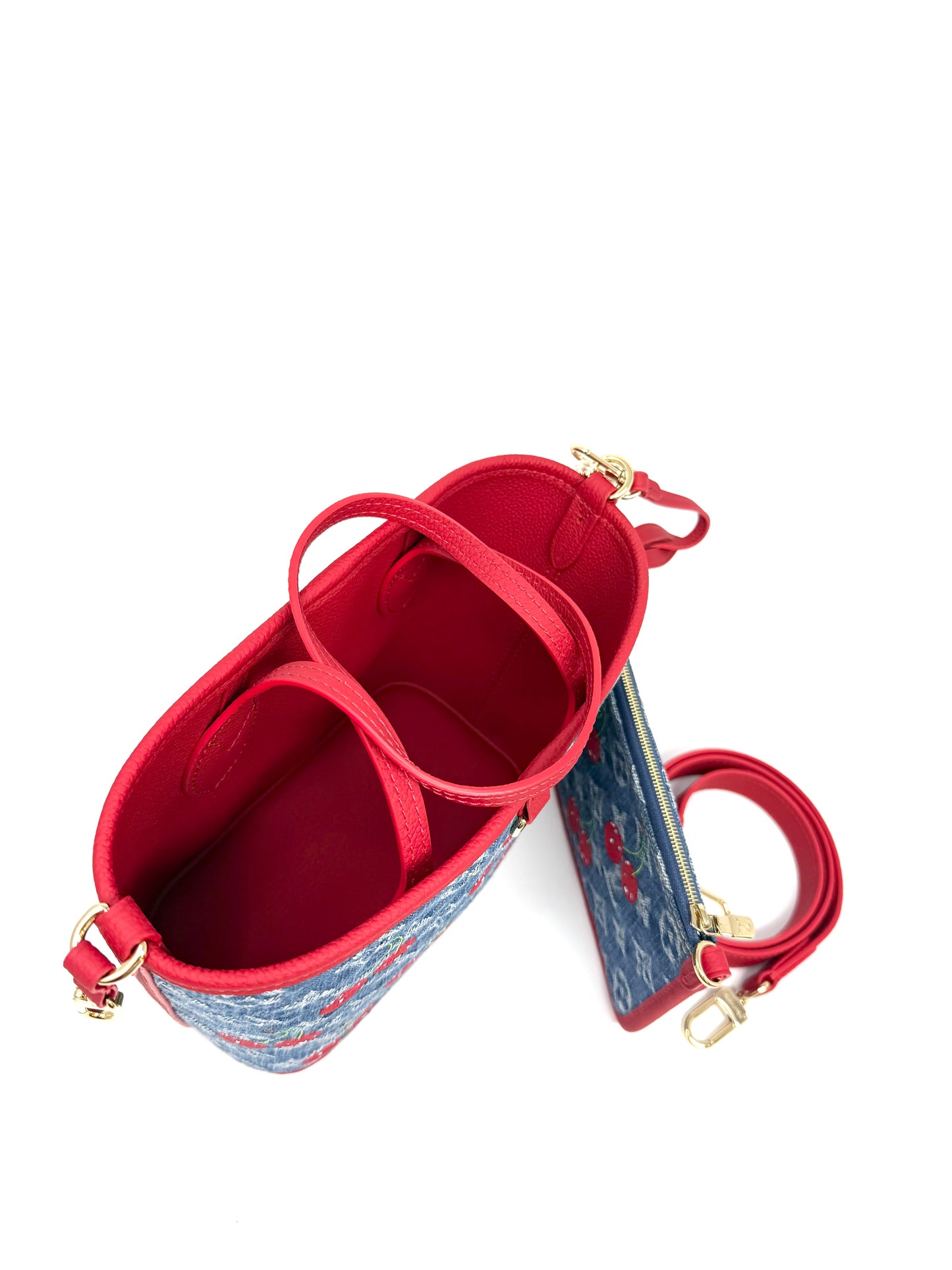 Louis Vuitton x Takashi Murakami Neverfull BB Inside Out Denim Cerises Cherry