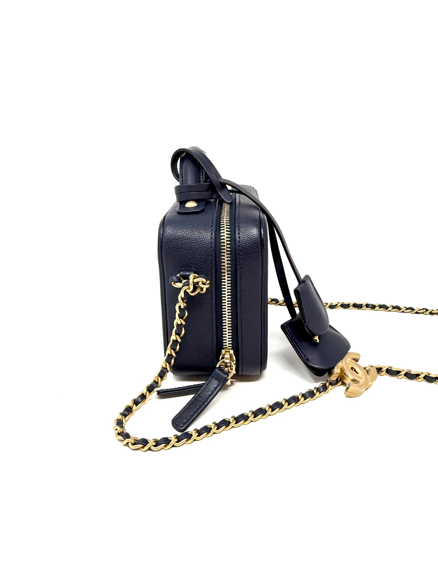 Chanel Small Caviar CC Filigree Vanity Case Navy Blue