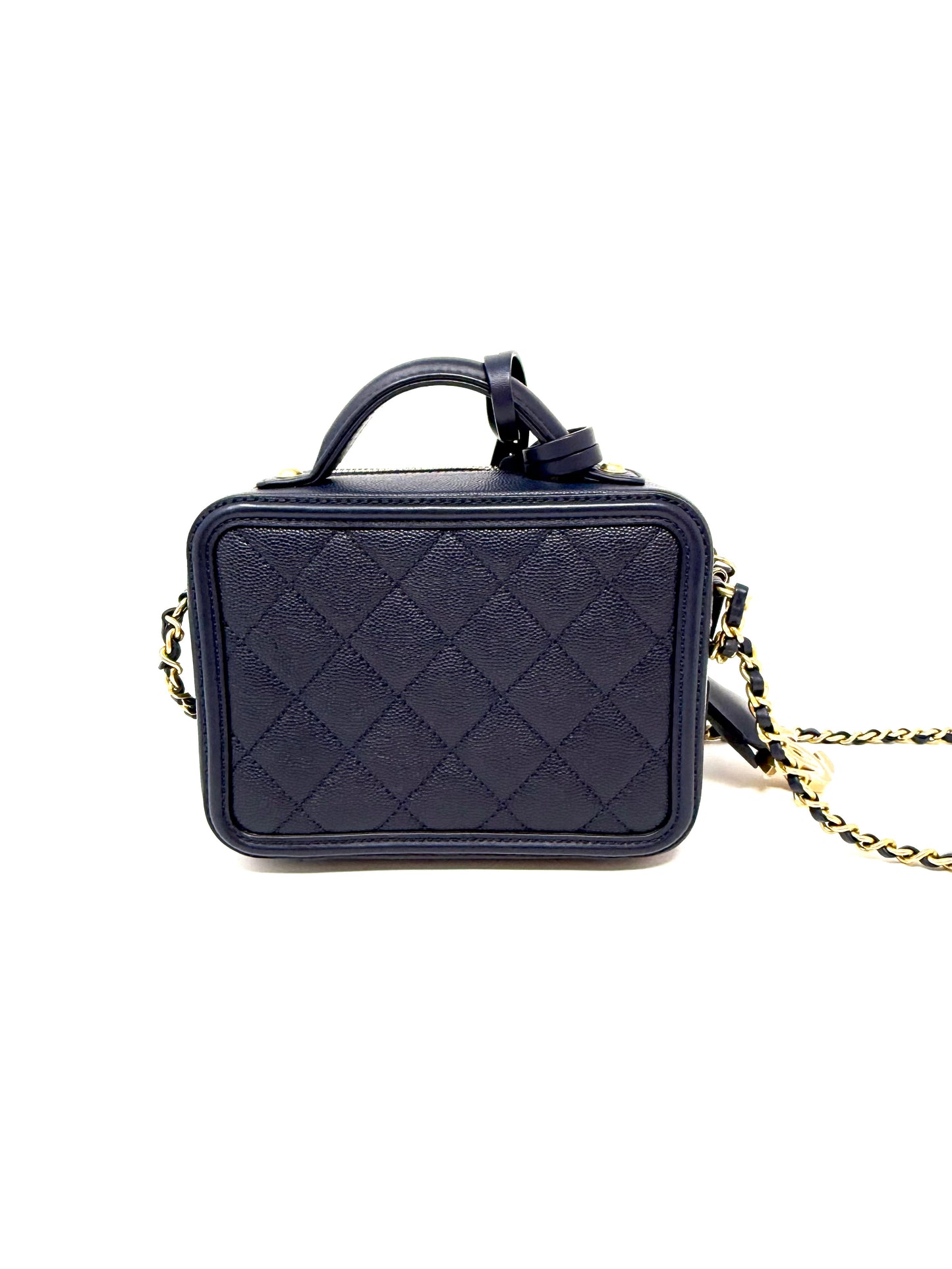 Chanel Small Caviar CC Filigree Vanity Case Navy Blue