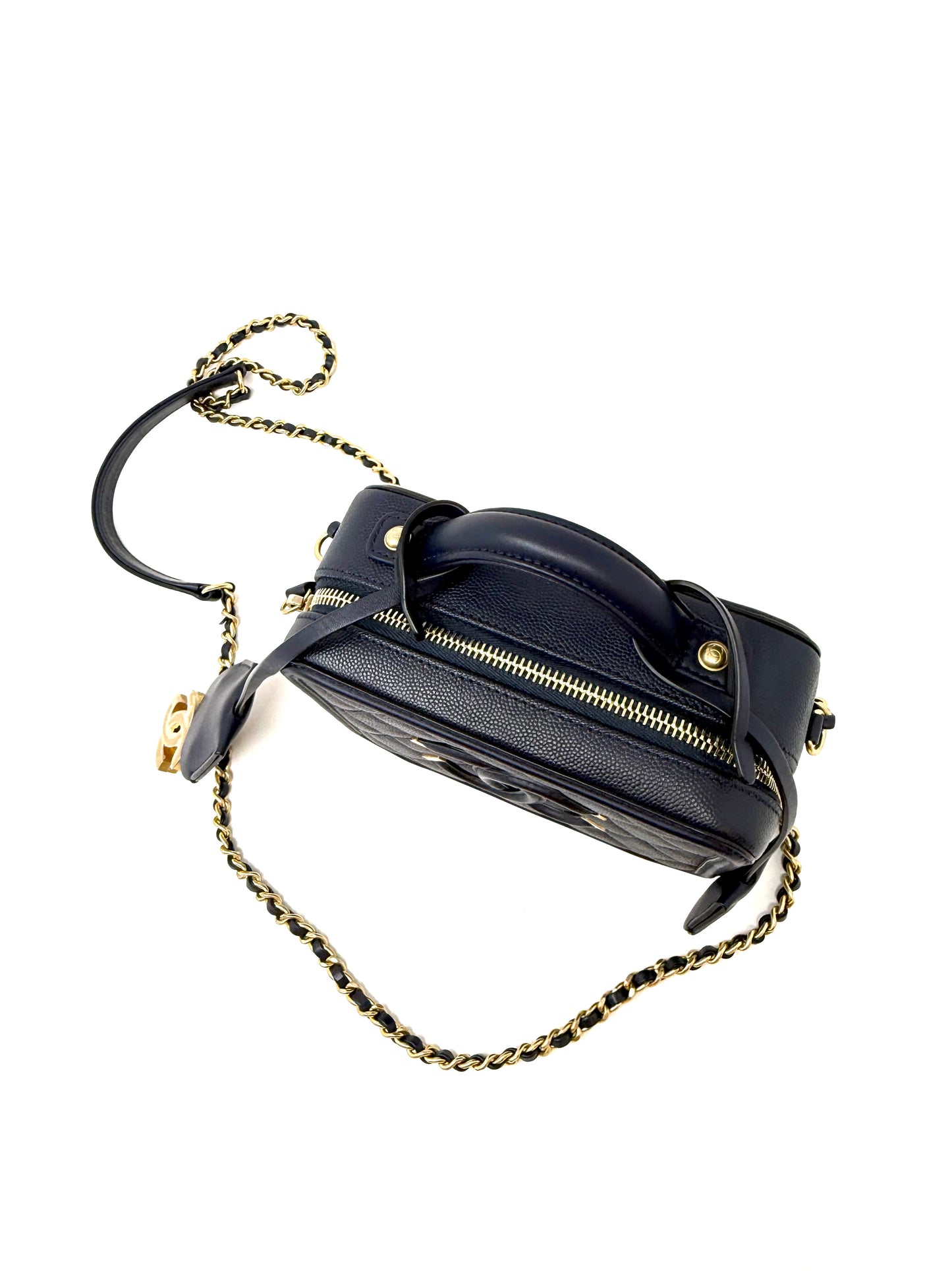 Chanel Small Caviar CC Filigree Vanity Case Navy Blue