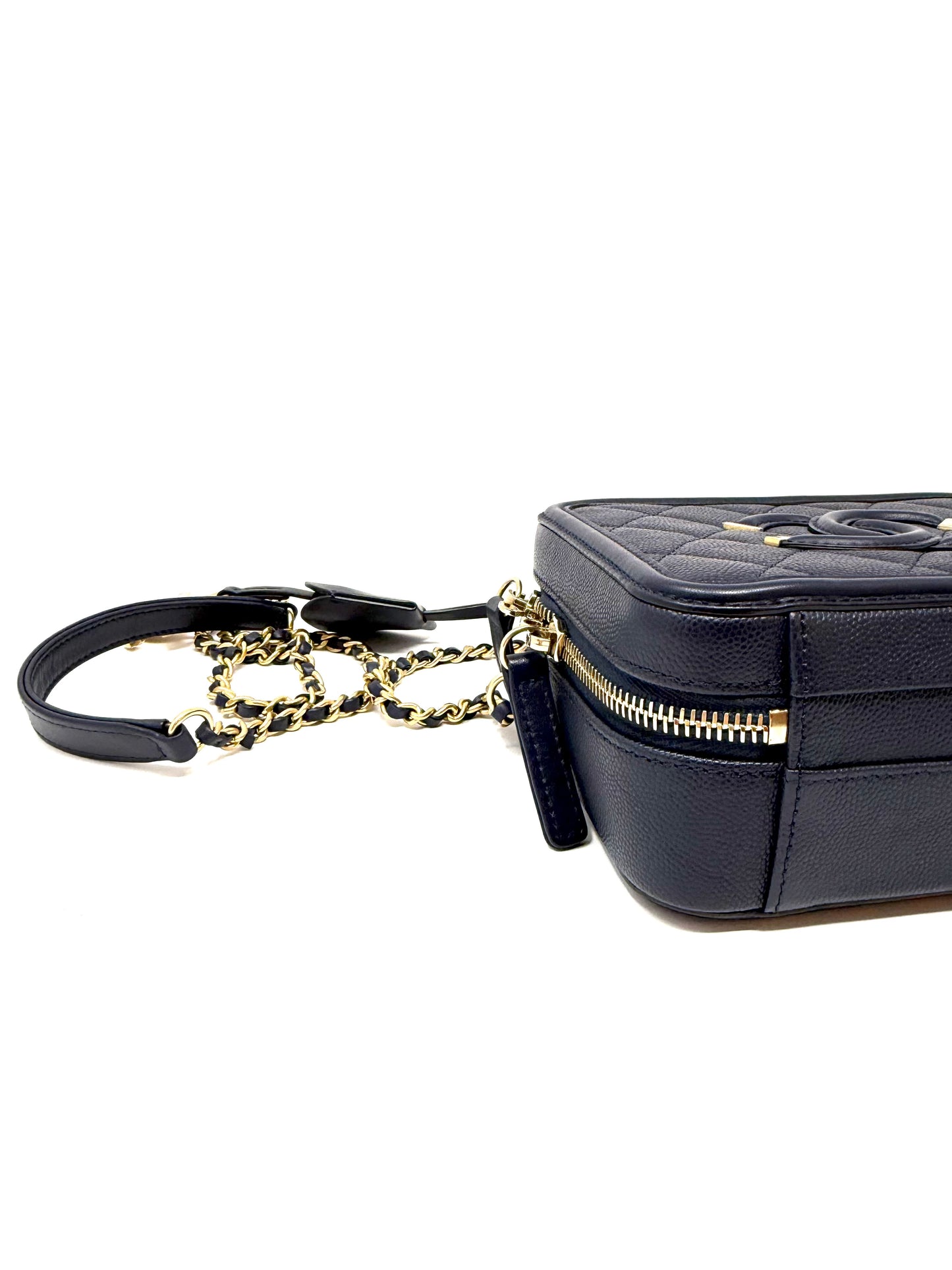Chanel Small Caviar CC Filigree Vanity Case Navy Blue
