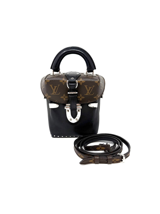 Louis Vuitton Camera Box Trunk Top Handle Studded Black Silver Monogram Canvas