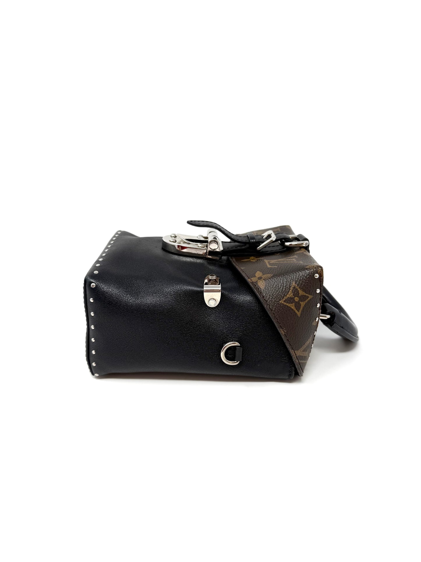 Louis Vuitton Camera Box Trunk Top Handle Studded Black Silver Monogram Canvas