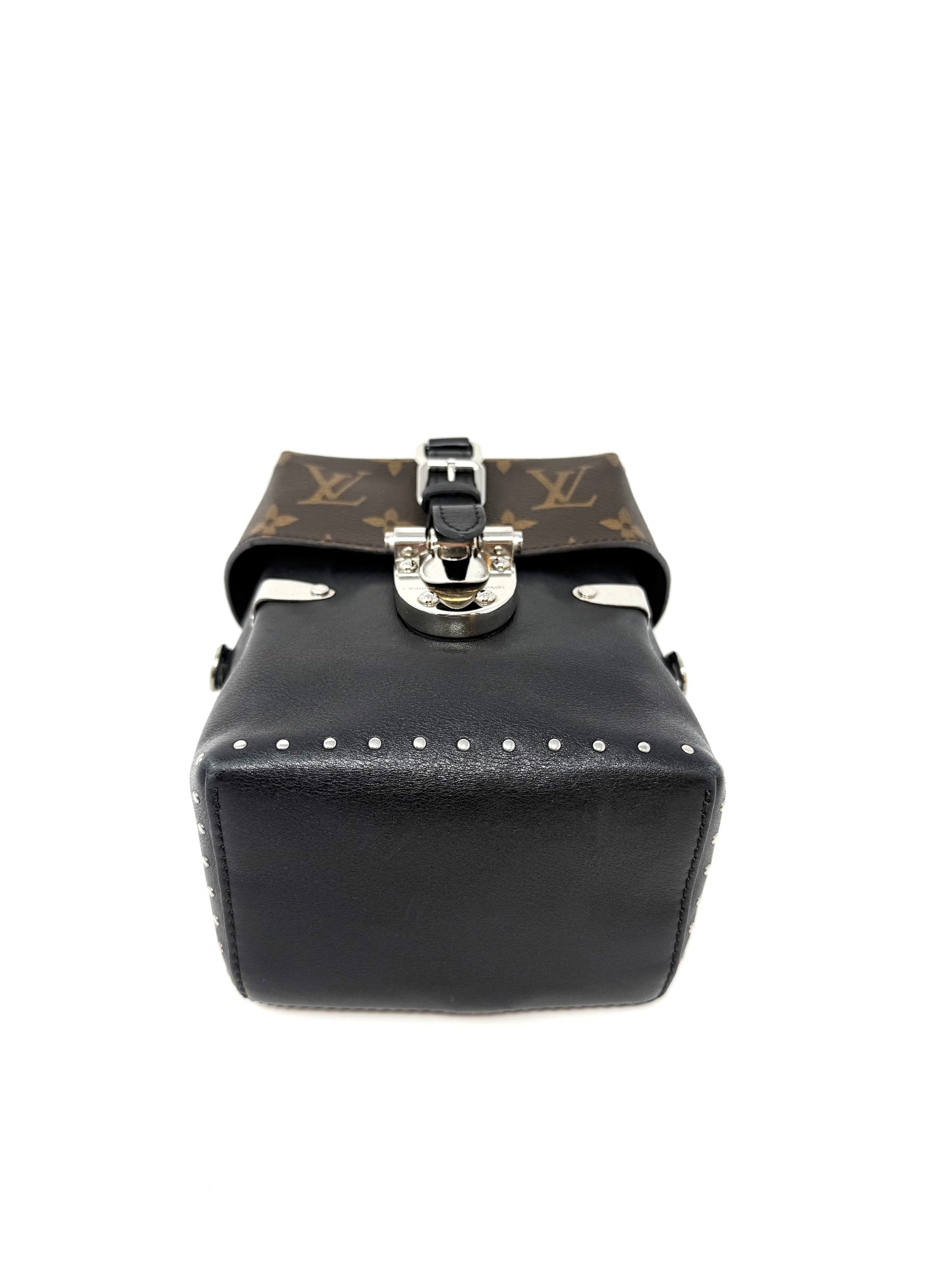 Louis Vuitton Camera Box Trunk Top Handle Studded Black Silver Monogram Canvas