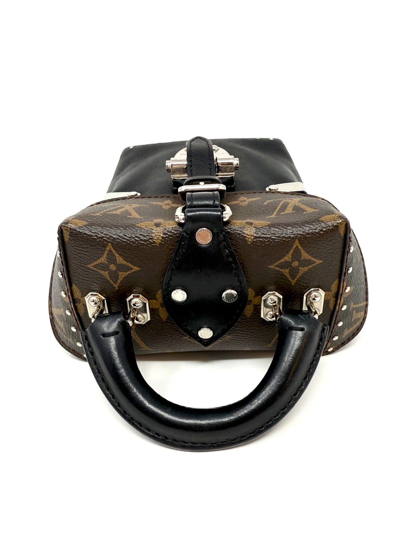 Louis Vuitton Camera Box Trunk Top Handle Studded Black Silver Monogram Canvas
