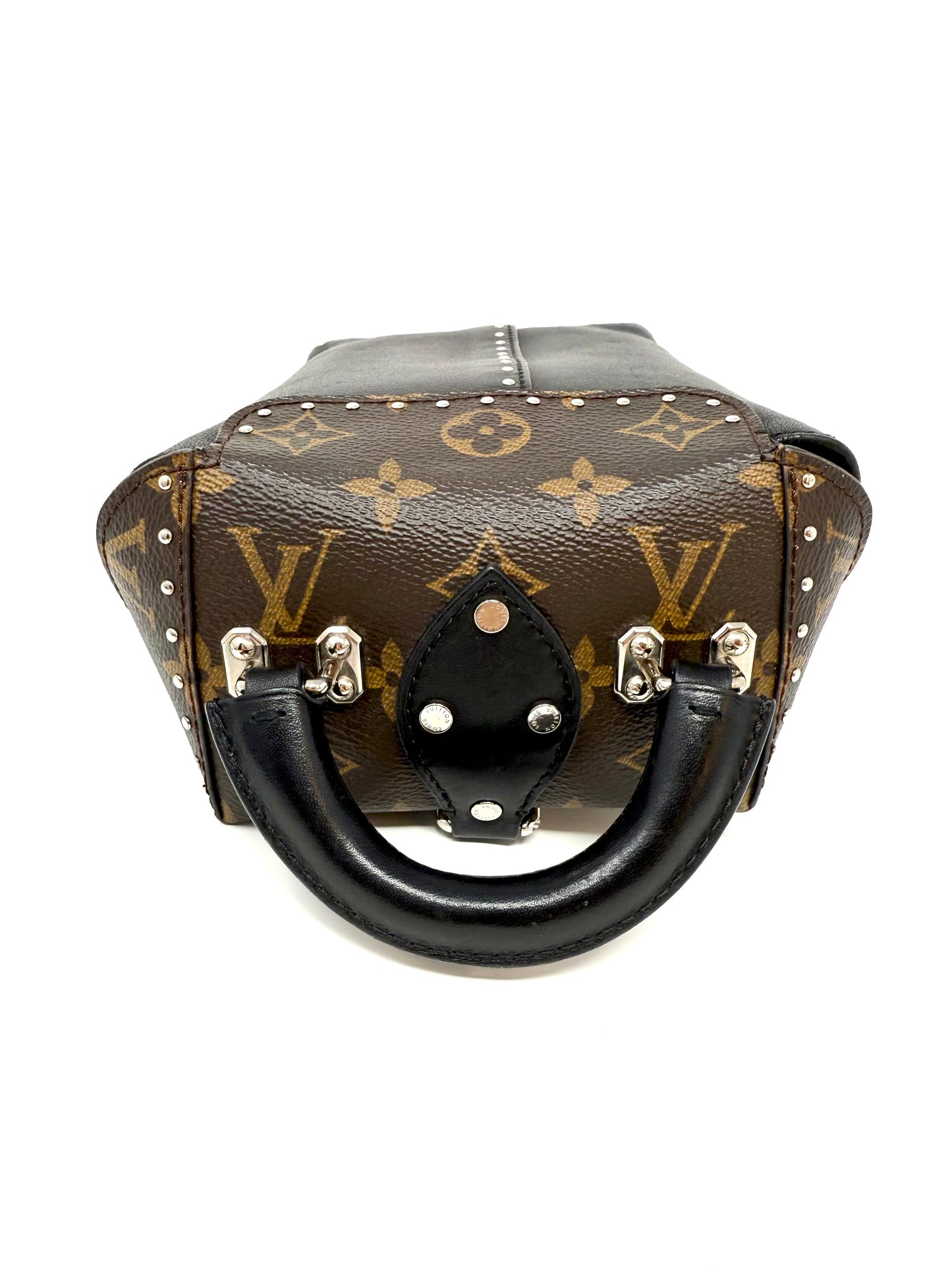 Louis Vuitton Camera Box Trunk Top Handle Studded Black Silver Monogram Canvas