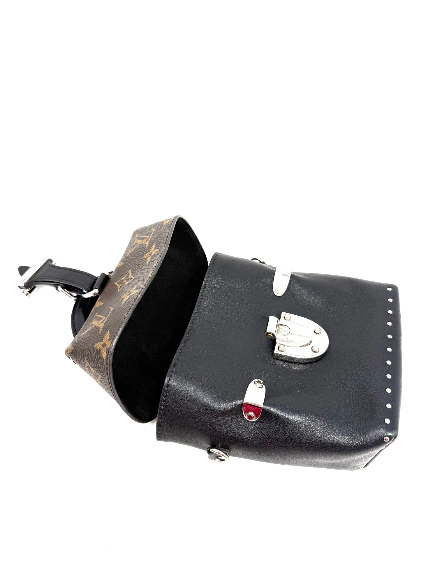 Louis Vuitton Camera Box Trunk Top Handle Studded Black Silver Monogram Canvas