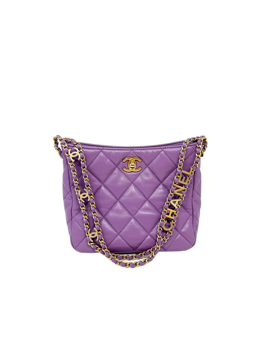 CHANEL Pick Me Up Hobo Small Logo Chain Lambskin Quilted Purple