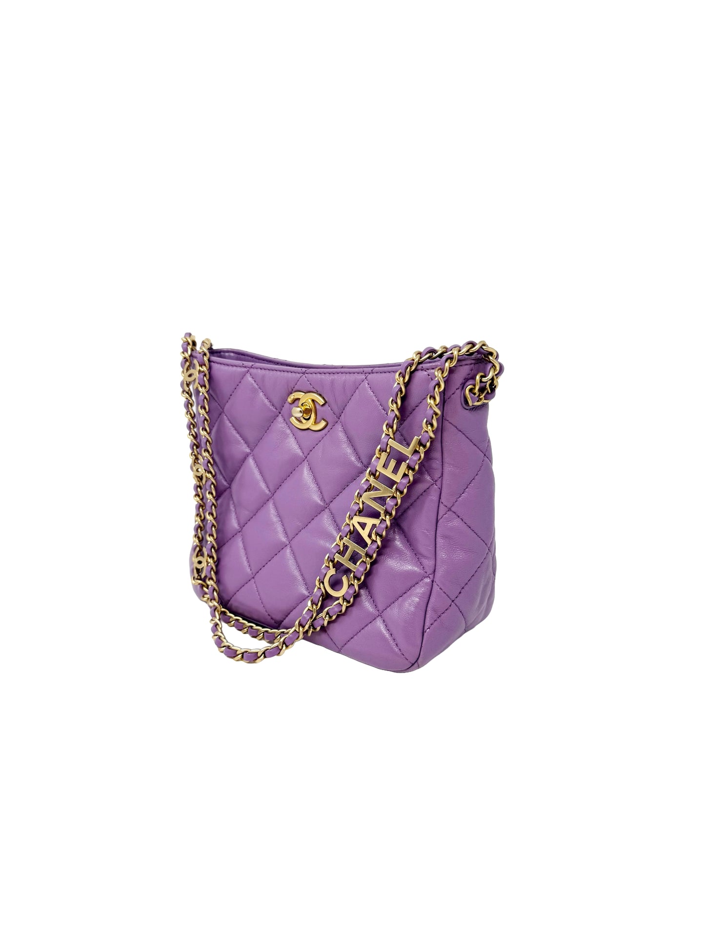 CHANEL Pick Me Up Hobo Small Logo Chain Lambskin Quilted Purple