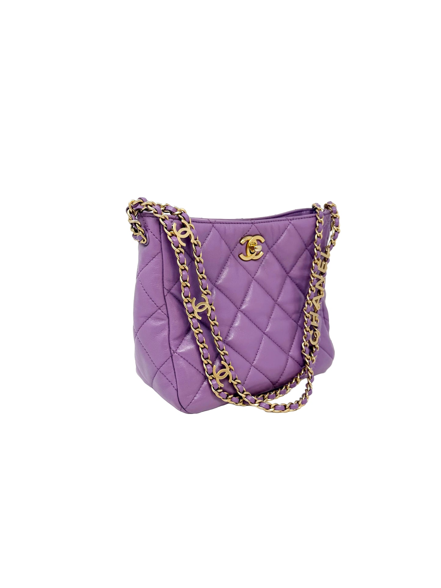 CHANEL Pick Me Up Hobo Small Logo Chain Lambskin Quilted Purple