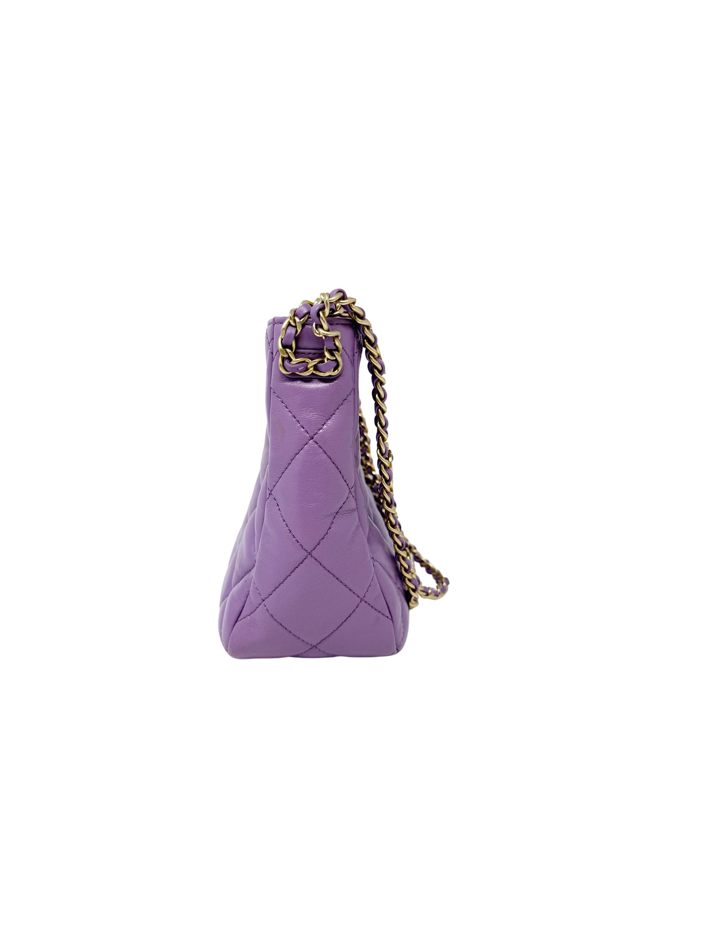 CHANEL Pick Me Up Hobo Small Logo Chain Lambskin Quilted Purple