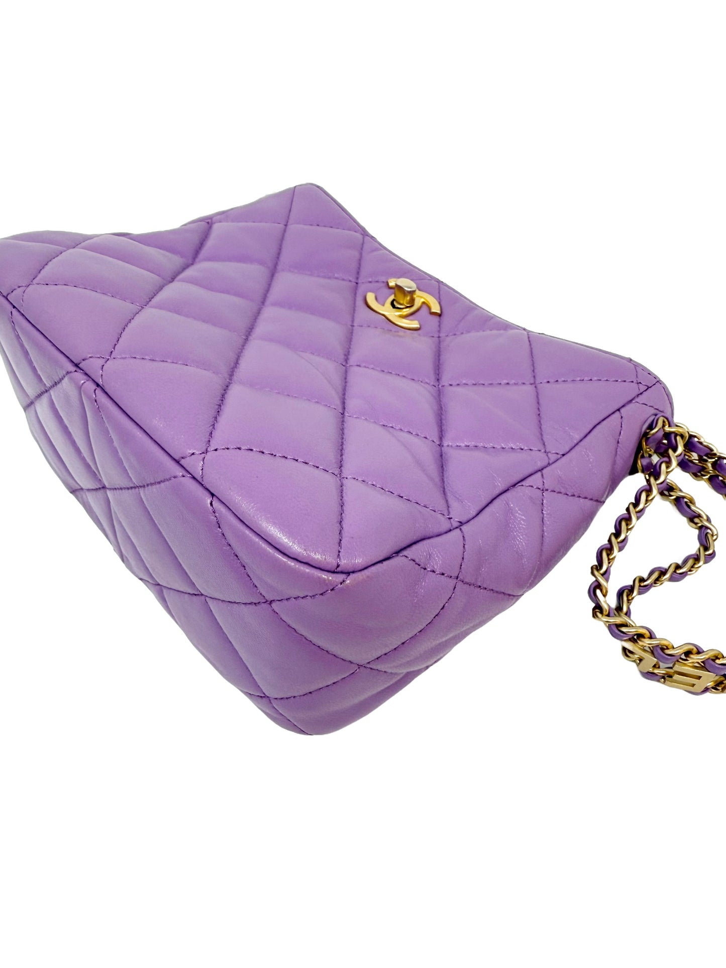 CHANEL Pick Me Up Hobo Small Logo Chain Lambskin Quilted Purple