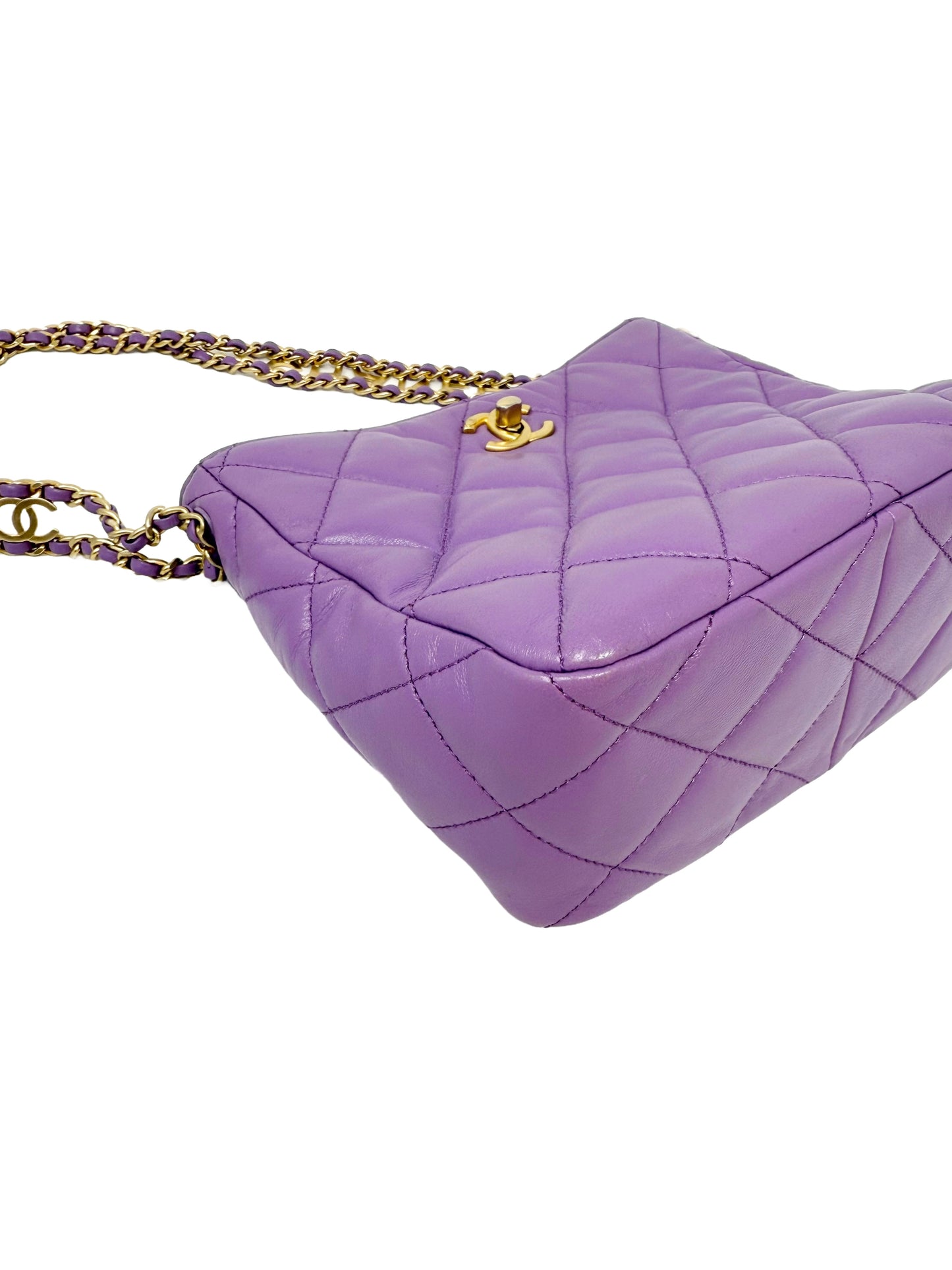 CHANEL Pick Me Up Hobo Small Logo Chain Lambskin Quilted Purple