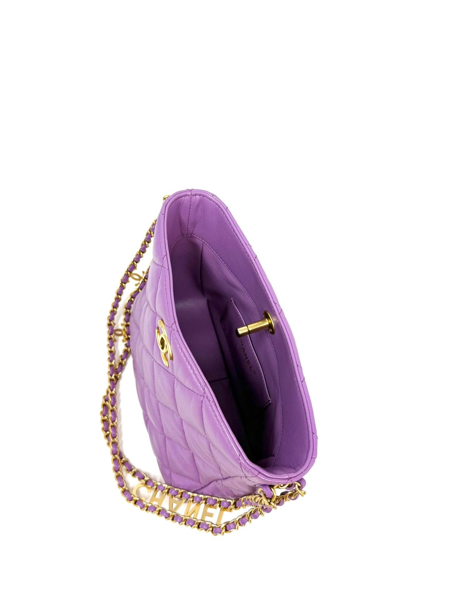 CHANEL Pick Me Up Hobo Small Logo Chain Lambskin Quilted Purple
