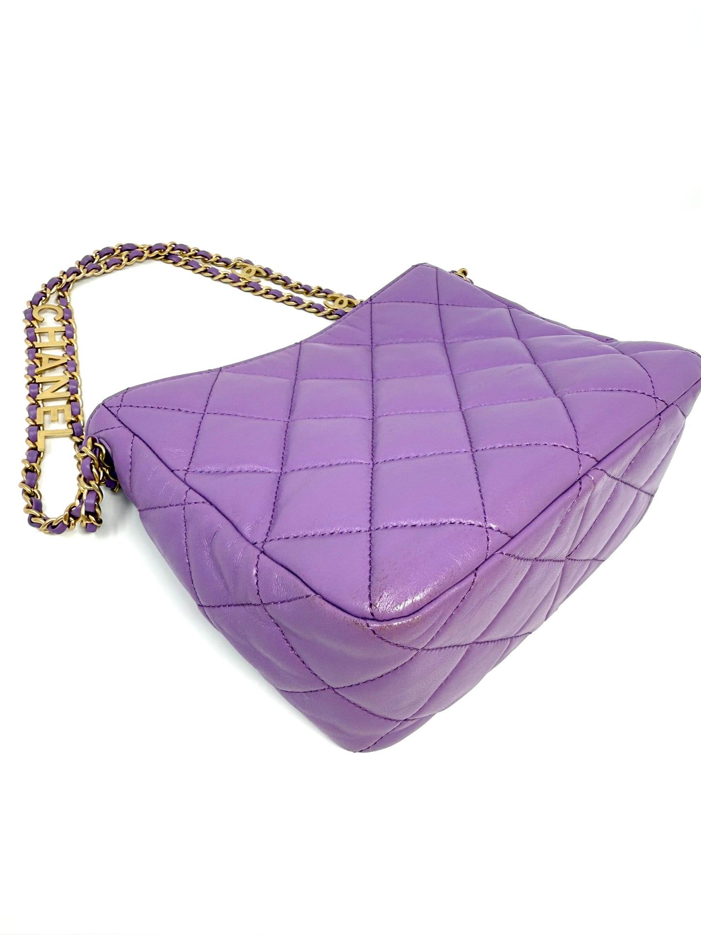 CHANEL Pick Me Up Hobo Small Logo Chain Lambskin Quilted Purple