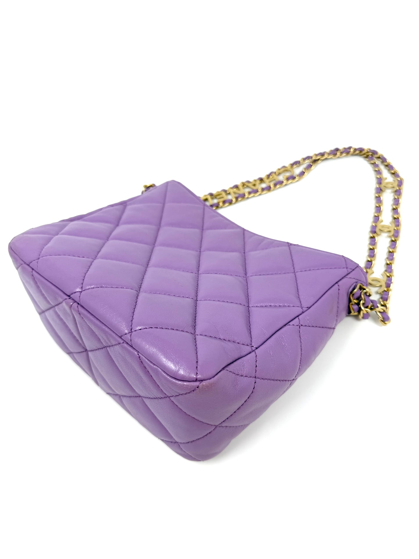 CHANEL Pick Me Up Hobo Small Logo Chain Lambskin Quilted Purple