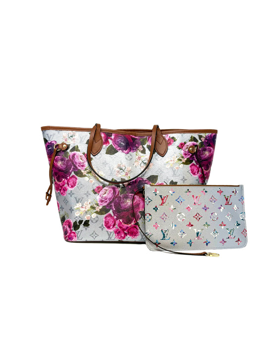 Louis Vuitton Metallic Monogram LV Garden Neverfull MM Multicolor Flower Silver