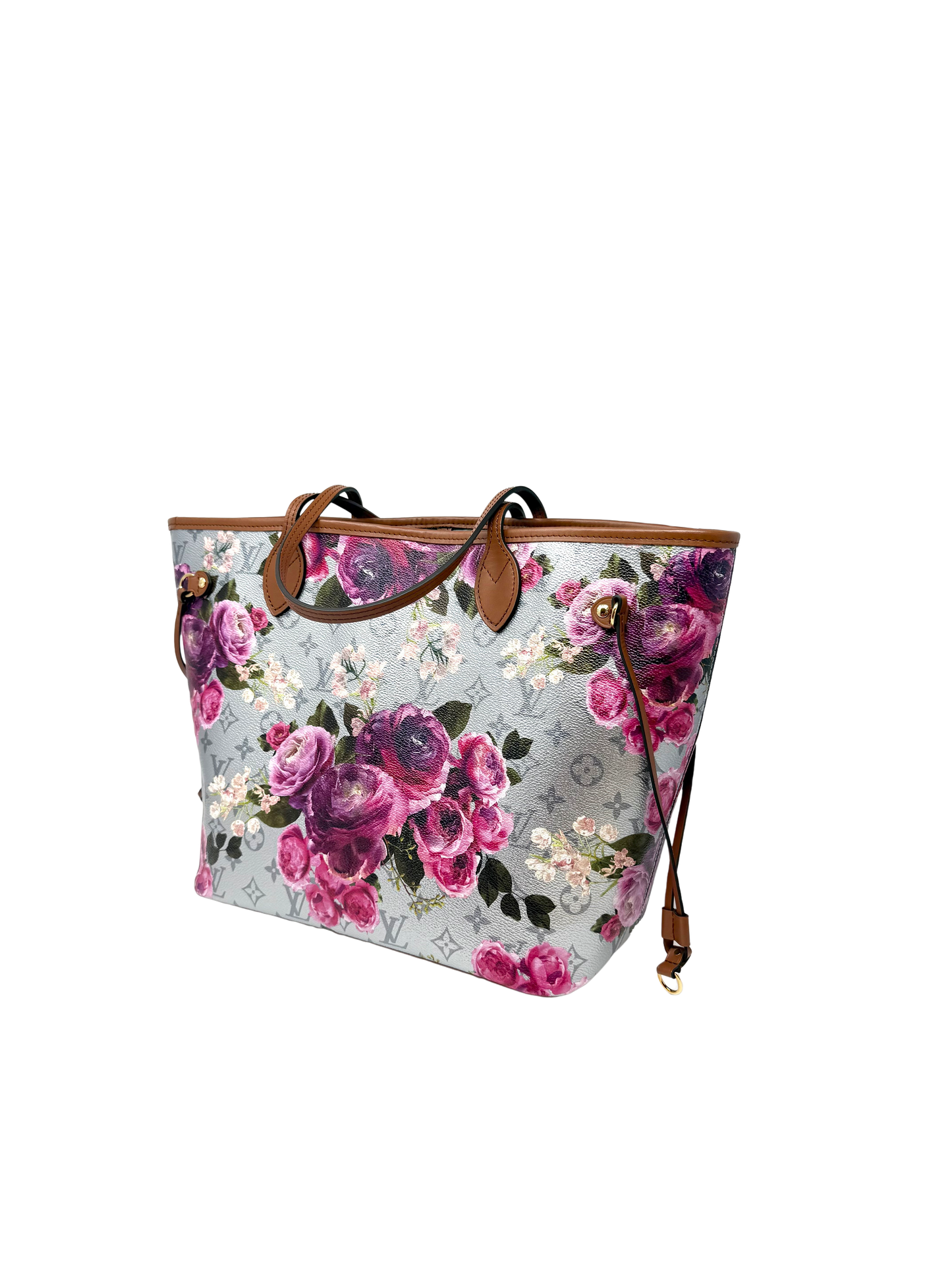 Louis Vuitton Metallic Monogram LV Garden Neverfull MM Multicolor Flower Silver
