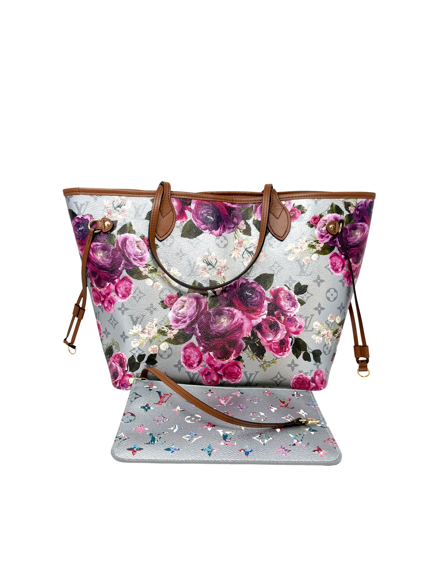 Louis Vuitton Metallic Monogram LV Garden Neverfull MM Multicolor Flower Silver