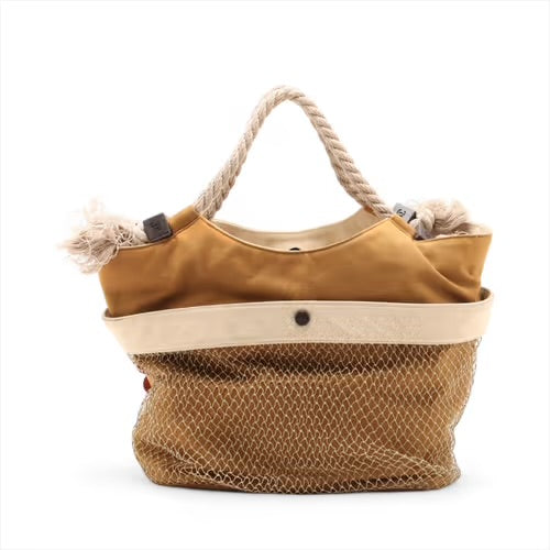 CHANEL Coco Mark Camelia Applique Beach Tote Handbag Lucky Clover Khaki Brown