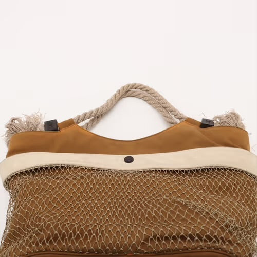 CHANEL Coco Mark Camelia Applique Beach Tote Handbag Lucky Clover Khaki Brown