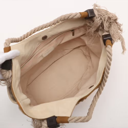 CHANEL Coco Mark Camelia Applique Beach Tote Handbag Lucky Clover Khaki Brown