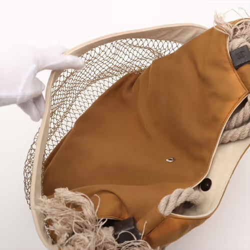 CHANEL Coco Mark Camelia Applique Beach Tote Handbag Lucky Clover Khaki Brown