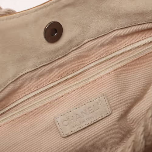 CHANEL Coco Mark Camelia Applique Beach Tote Handbag Lucky Clover Khaki Brown