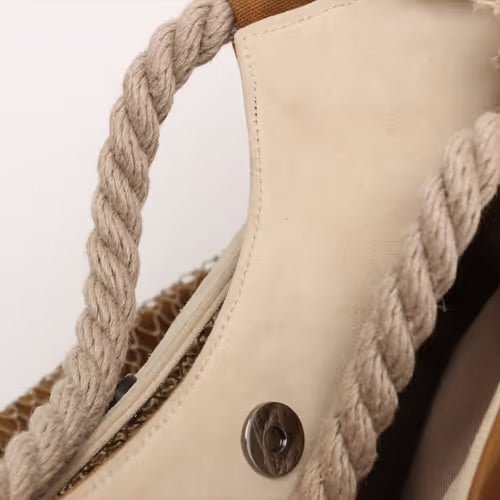 CHANEL Coco Mark Camelia Applique Beach Tote Handbag Lucky Clover Khaki Brown